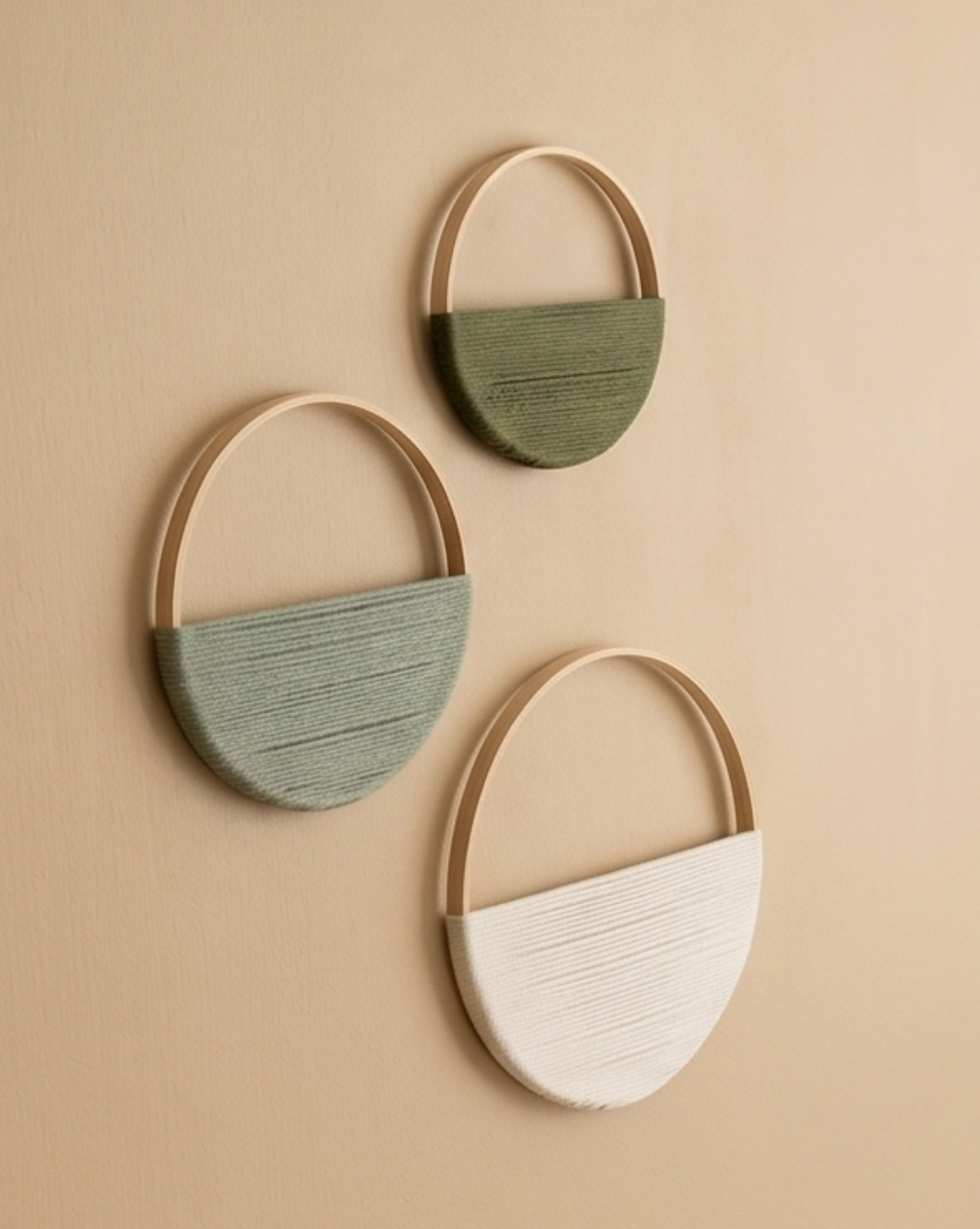 Macramé Wanddecoratie Set van 3 | Bamboe Hoepel met Geometrisch Patroon | Groen - Maison Roze