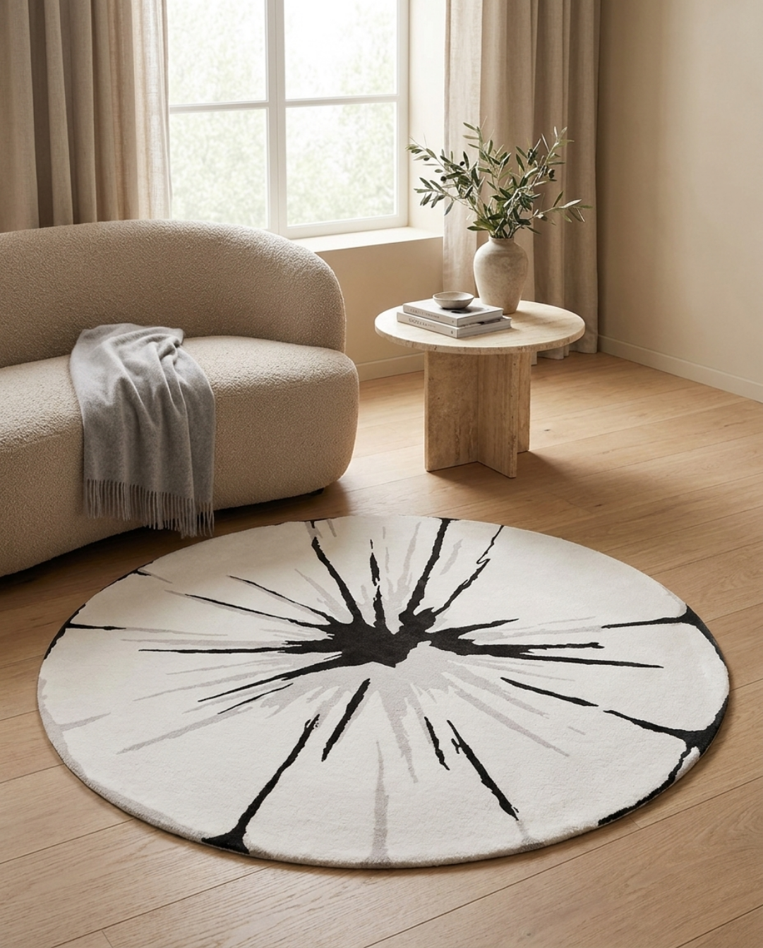 Vale Rond Vloerkleed In Zachte Polyester Met Grafisch Patroon, Ø 120-160 cm | - Maison Roze
