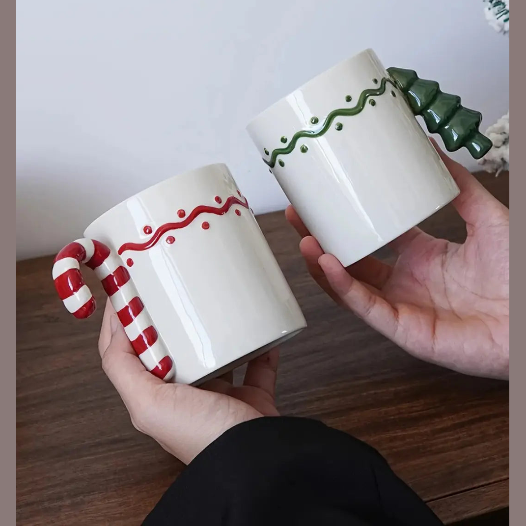 350ml Moderne Keramische Kerstmok – Festief Ontwerp Met Candy Cane Handvat
