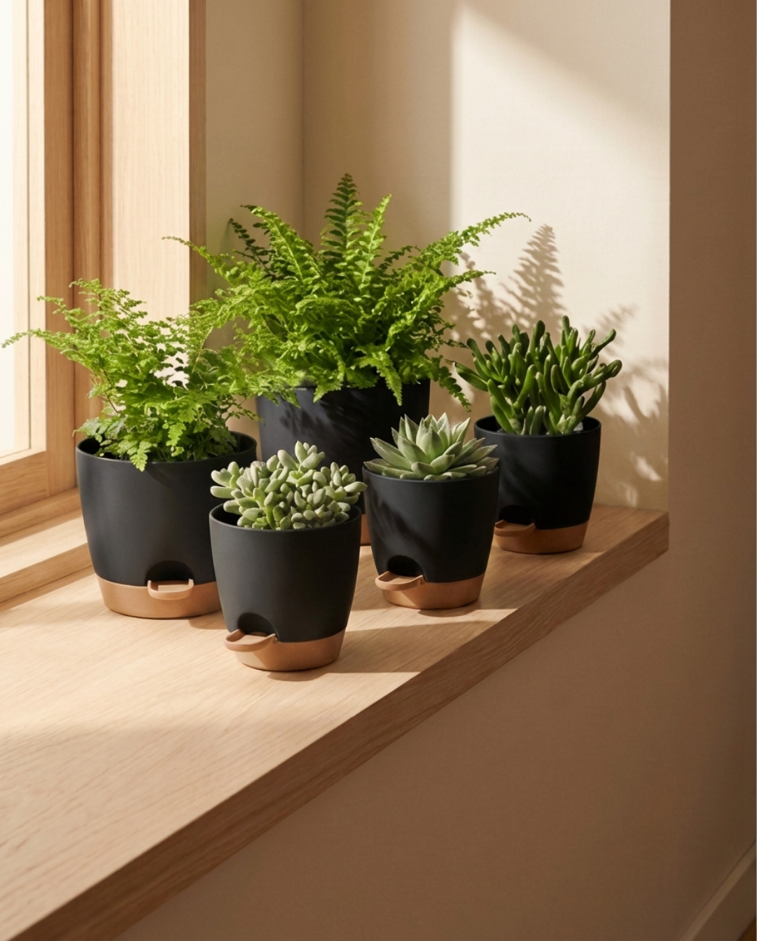 Zelfwaterende Bloempot van Kunststof, BPA-vrij, set van 5 | Zwart Bruin - Maison Roze
