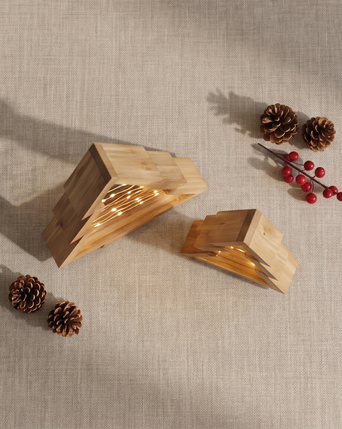 Vale Houten Kerstboomset met Ingebouwde Ledverlichting, Naturel hout | - Maison Roze