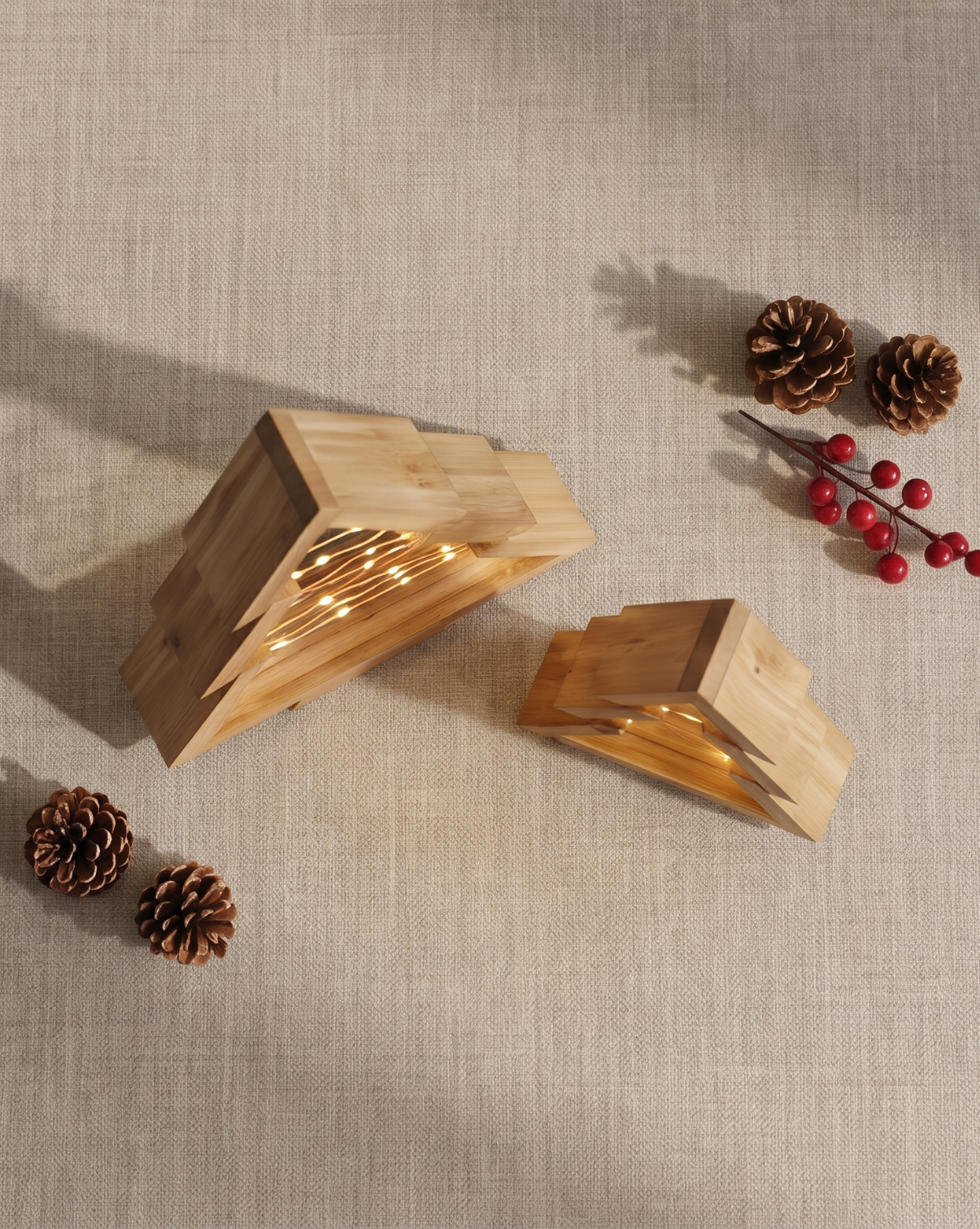 Vale Houten Kerstboomset met Ingebouwde Ledverlichting, Naturel hout | - Maison Roze