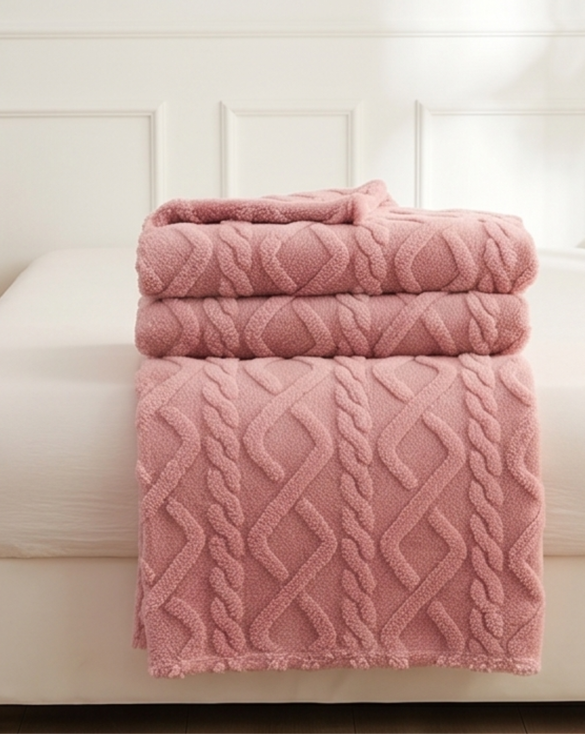 3D Jacquard deken met Geometrisch Patroon - Ultradun Microvezel, Lichtgewicht | roze - Maison Roze