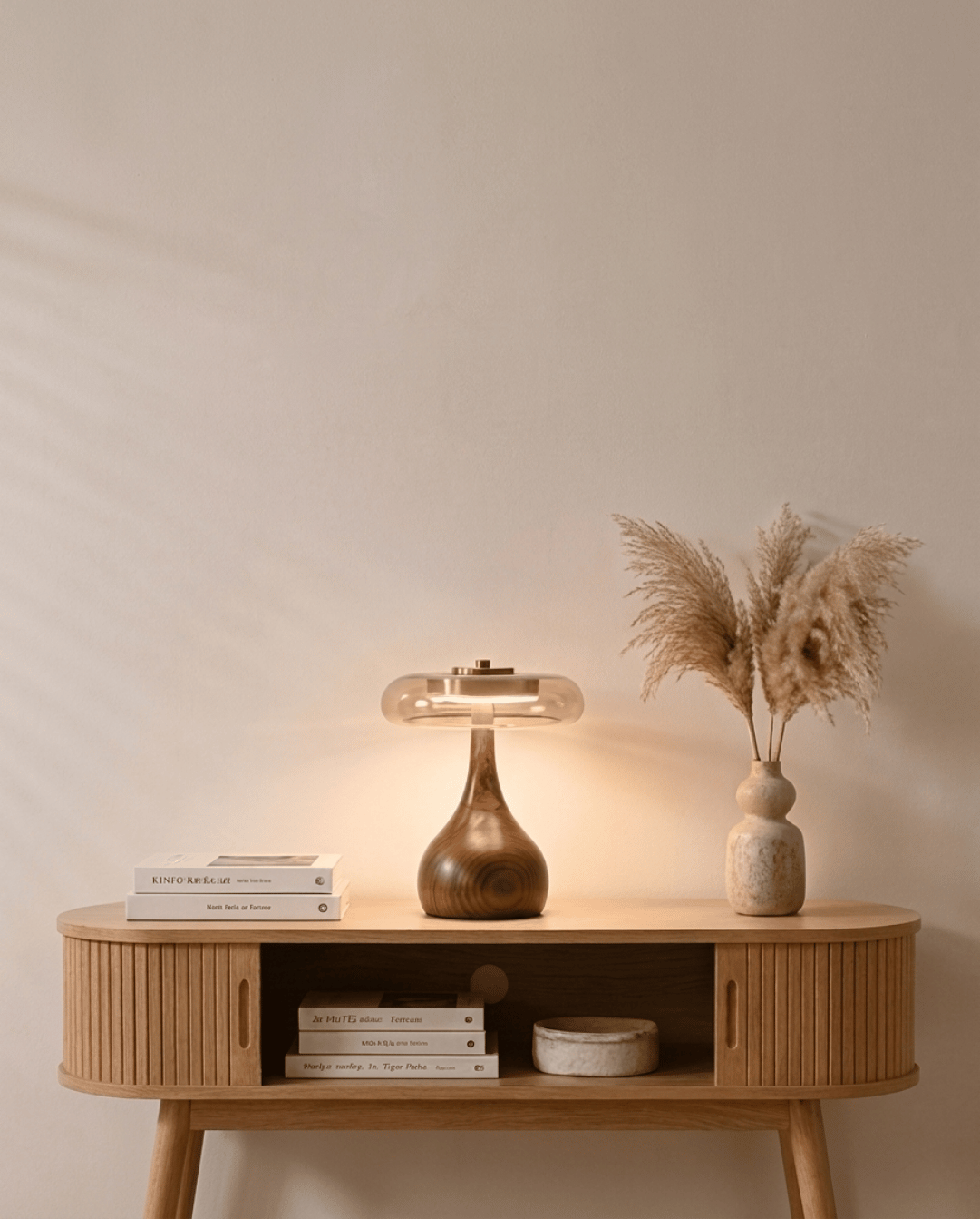 Designer Tafellamp Hout Met Transparante Kap | - Maison Roze