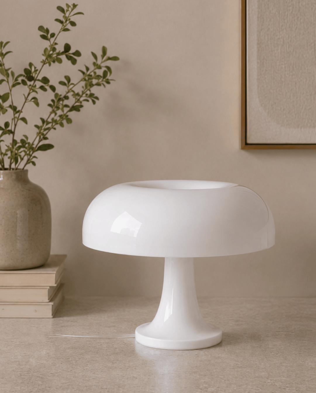 Paddenstoel-Tafellamp - Retro Ontwerp, 32 cm | Wit - Maison Roze