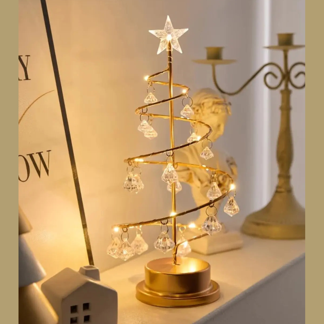 Koperdraad Kerstboom Nachtlampje – Kristal Hangornament
