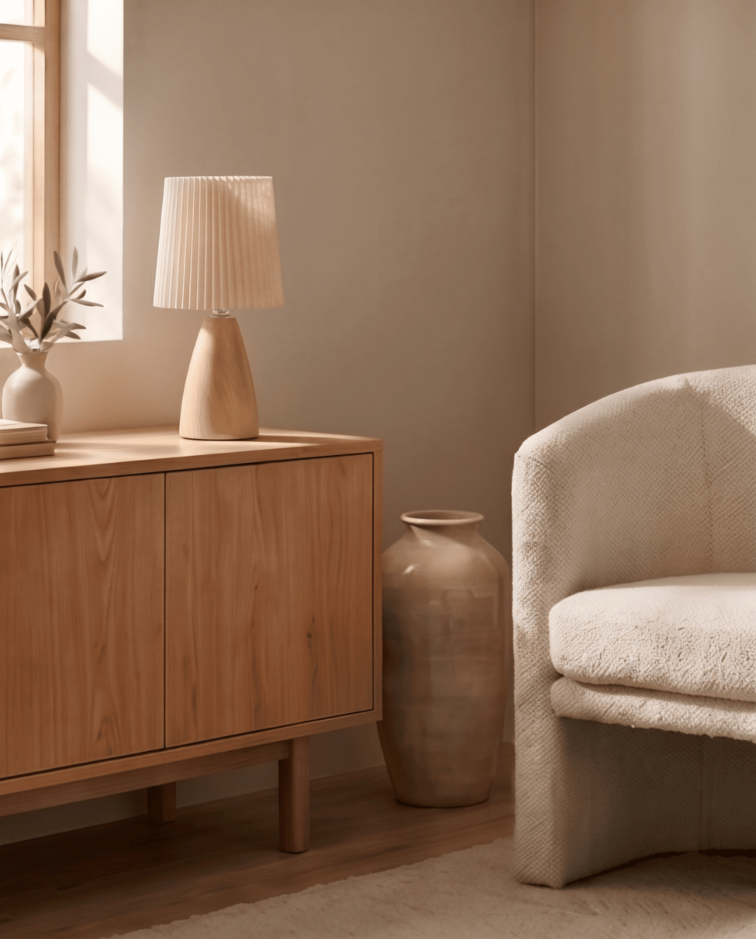 Tafellamp van keramiek met hout design en stoffen kap - kegel | - Maison Roze