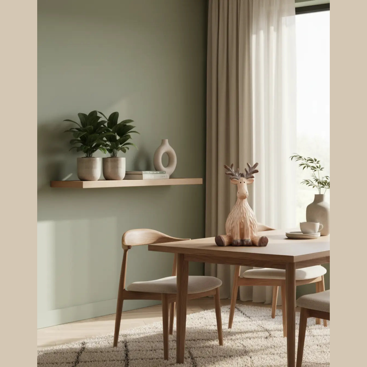 Zittend Feestelijk Rendierbeeld 21,5cm – Polyresin Decoratie Met Bruine Houtafwerking