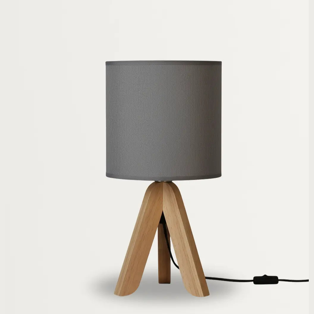 40cm Minimalistische Tafellamp – Houten Tripod Voet Met Stoffen Kap