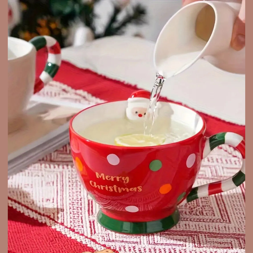 500ml Feestelijke Keramische Mok – Groene En Rode Kerst Cartoon Ontwerp