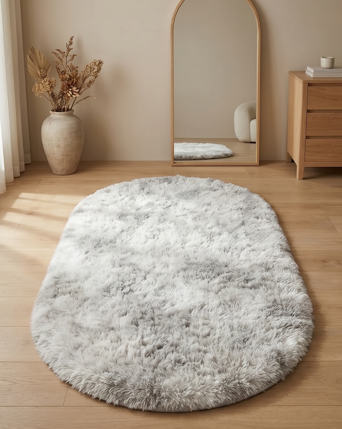 Zachte Pluche Shag Vloerkleed - Antislip en Machinewasbaar, 120cm | Lichtgrijs - Maison Roze