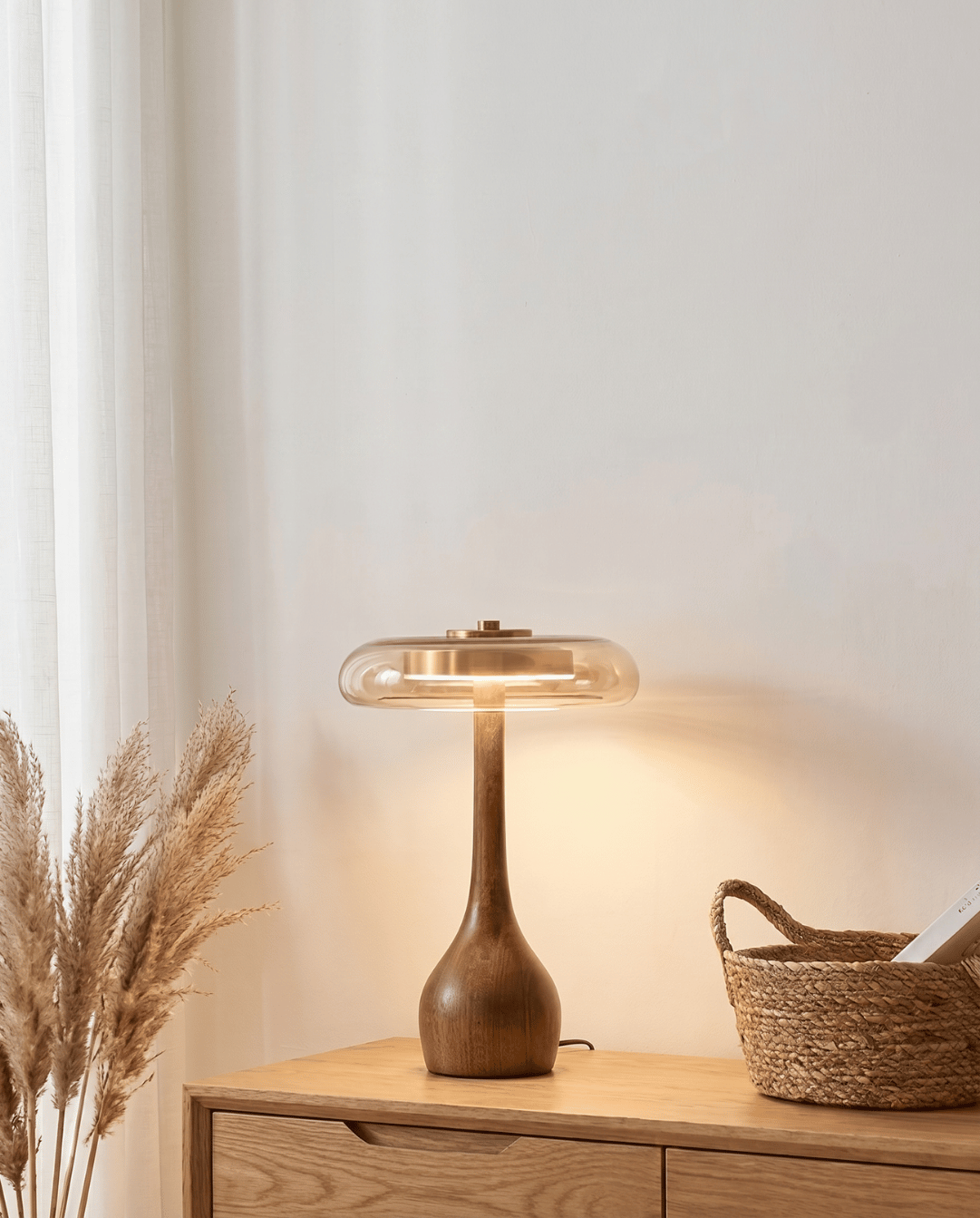 Designer Tafellamp Hout Met Transparante Kap | Lang - Maison Roze