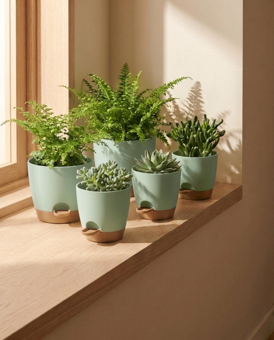 Zelfwaterende Bloempot van Kunststof, BPA-vrij, set van 5 | Groen Bruin - Maison Roze
