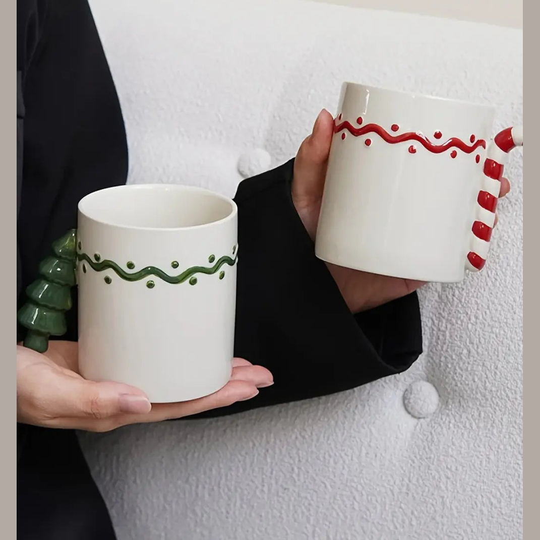 350ml Moderne Keramische Kerstmok – Festief Ontwerp Met Candy Cane Handvat