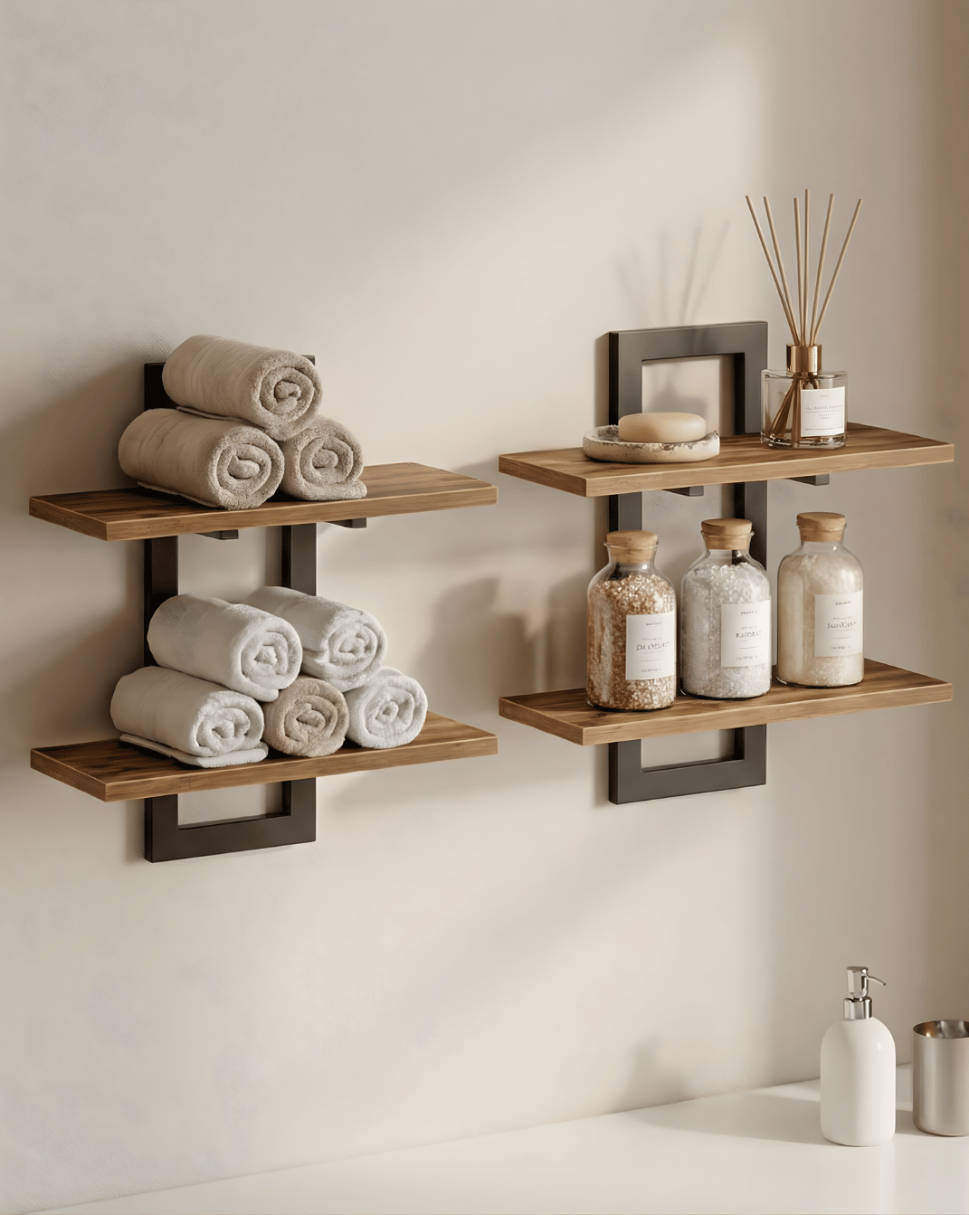 Wandplank 2-Laags – Houten Wandplank met Metalen Beugels | - Maison Roze