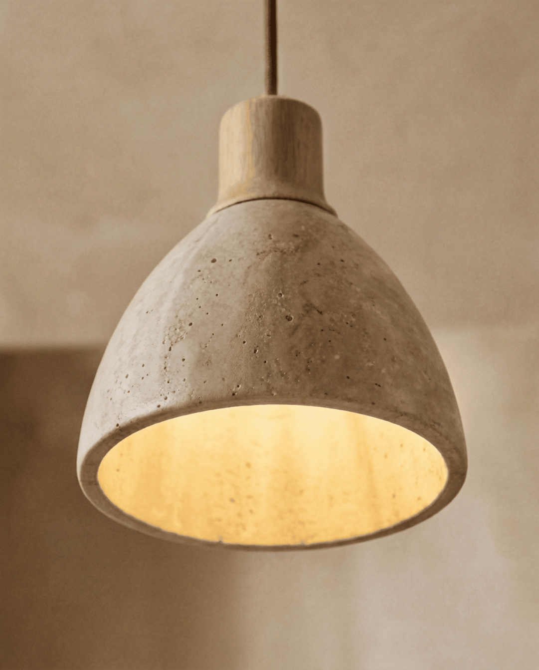 Cove Hanglamp Van Beige Travertin Met Massief Hout, ø 15cm | - Maison Roze