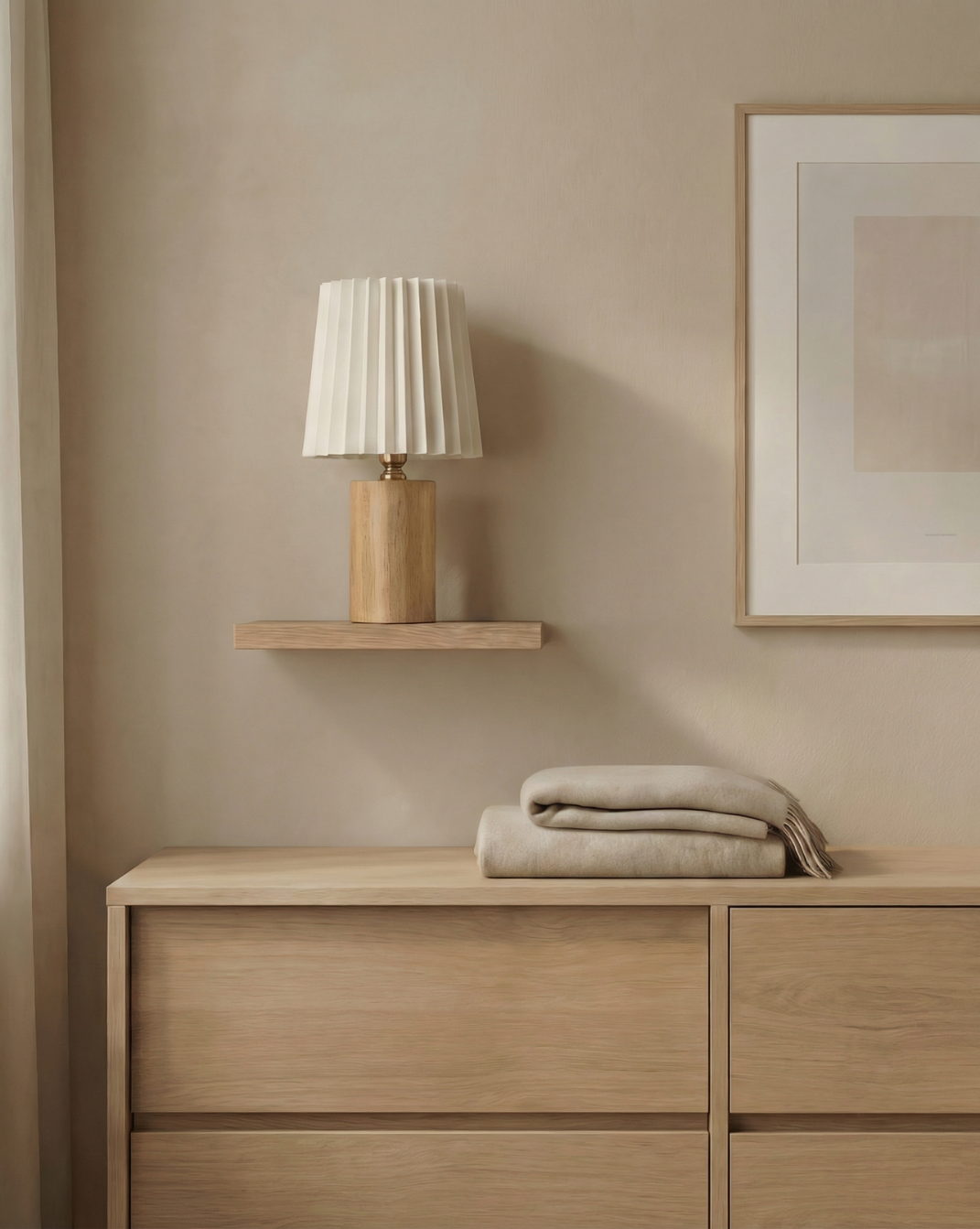 Koreaanse Stijl Tafellamp – Geplooide Stoffen Kap Met Houten Voet | - Maison Roze