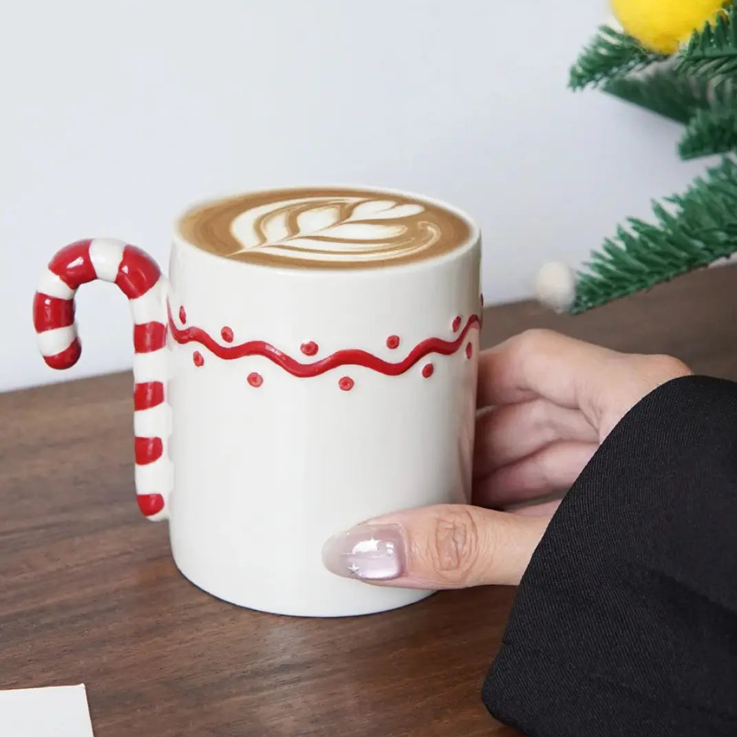 350ml Moderne Keramische Kerstmok – Festief Ontwerp Met Candy Cane Handvat