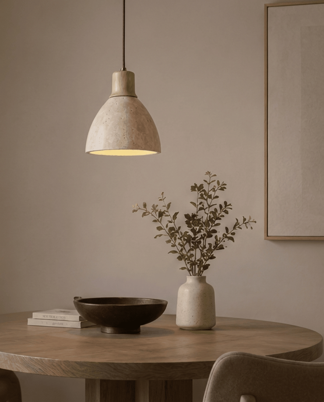 Cove Hanglamp Van Beige Travertin Met Massief Hout, ø 15cm | - Maison Roze