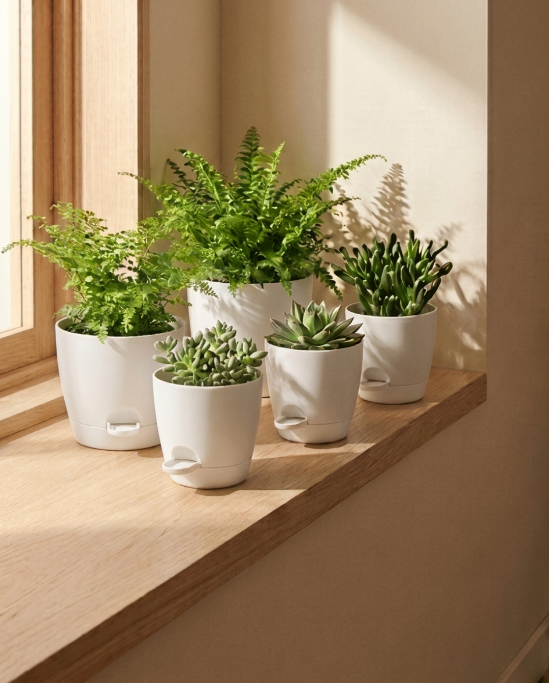 Zelfwaterende Bloempot van Kunststof, BPA-vrij, set van 5 | Wit - Maison Roze