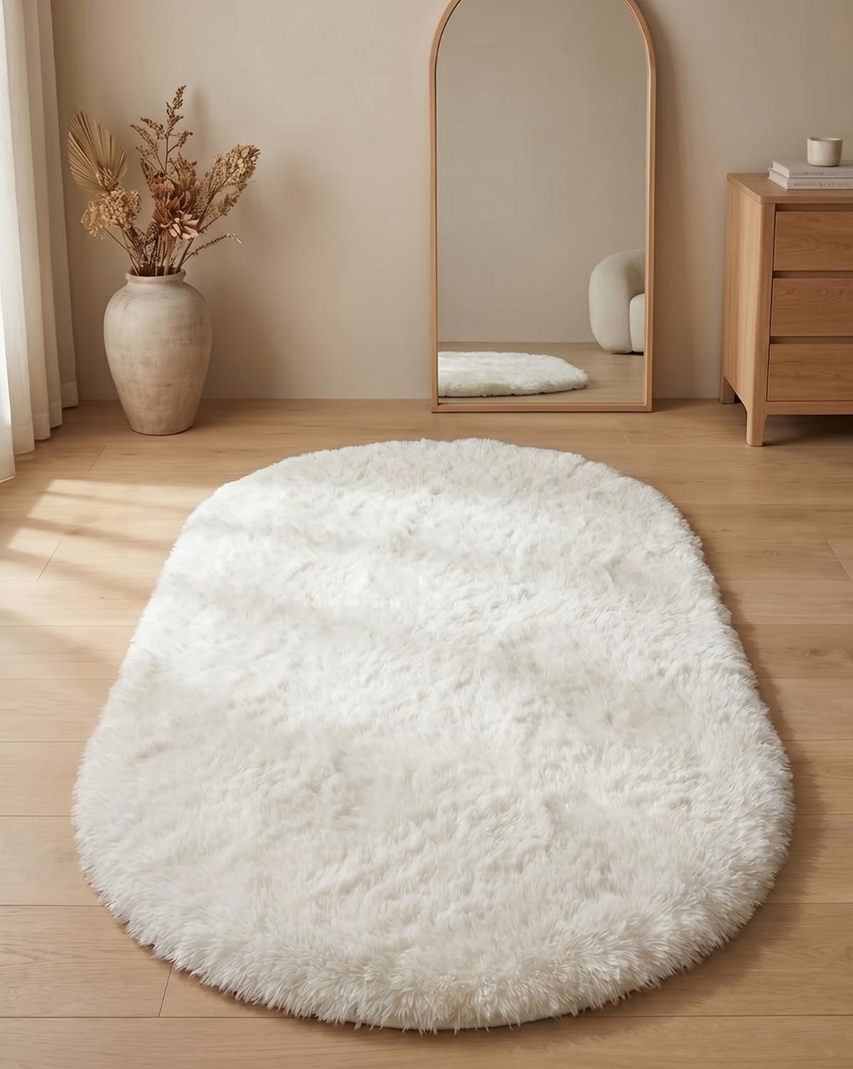 Zachte Pluche Shag Vloerkleed - Antislip en Machinewasbaar, 120cm | Wit - Maison Roze
