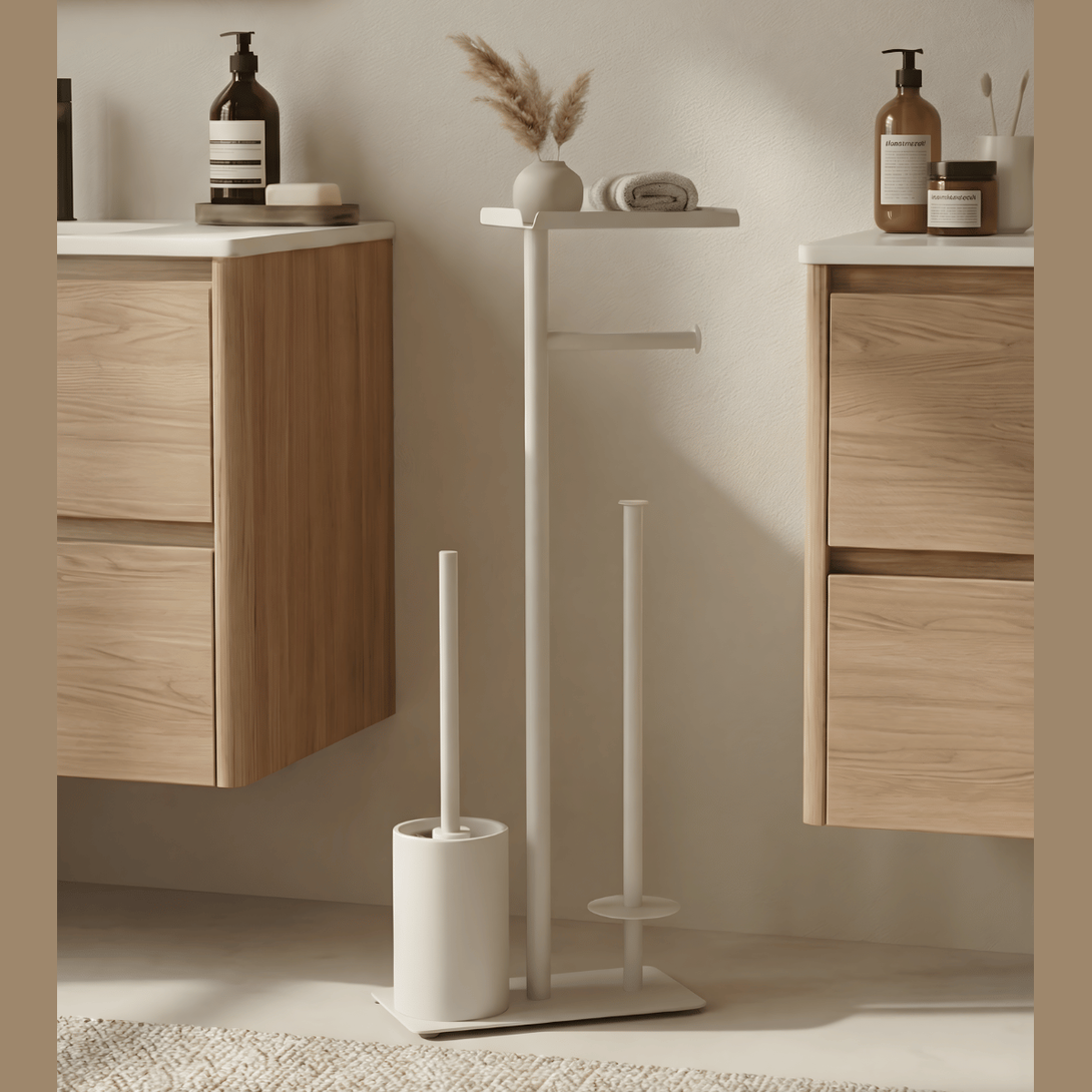 Toiletrolhouder Vrijstaand met Opbergruimte – Minimalistische Toiletpapierhouder Maison Roze