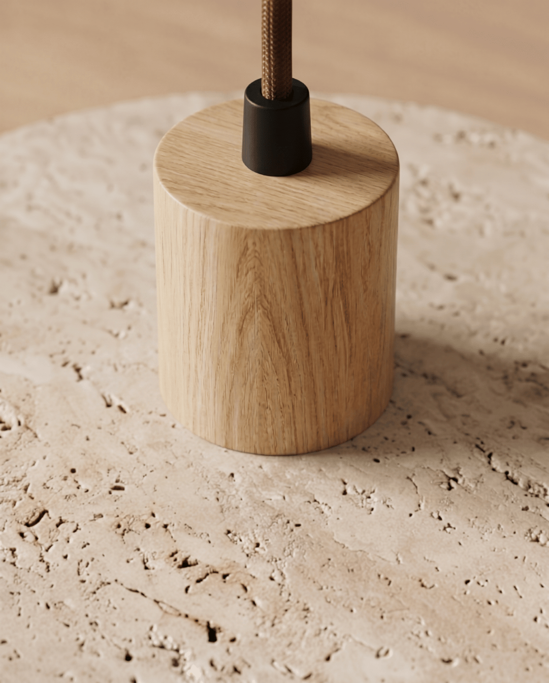 Dune Hanglamp Van Geel Travertijn Met Massief Houten Accent | - Maison Roze