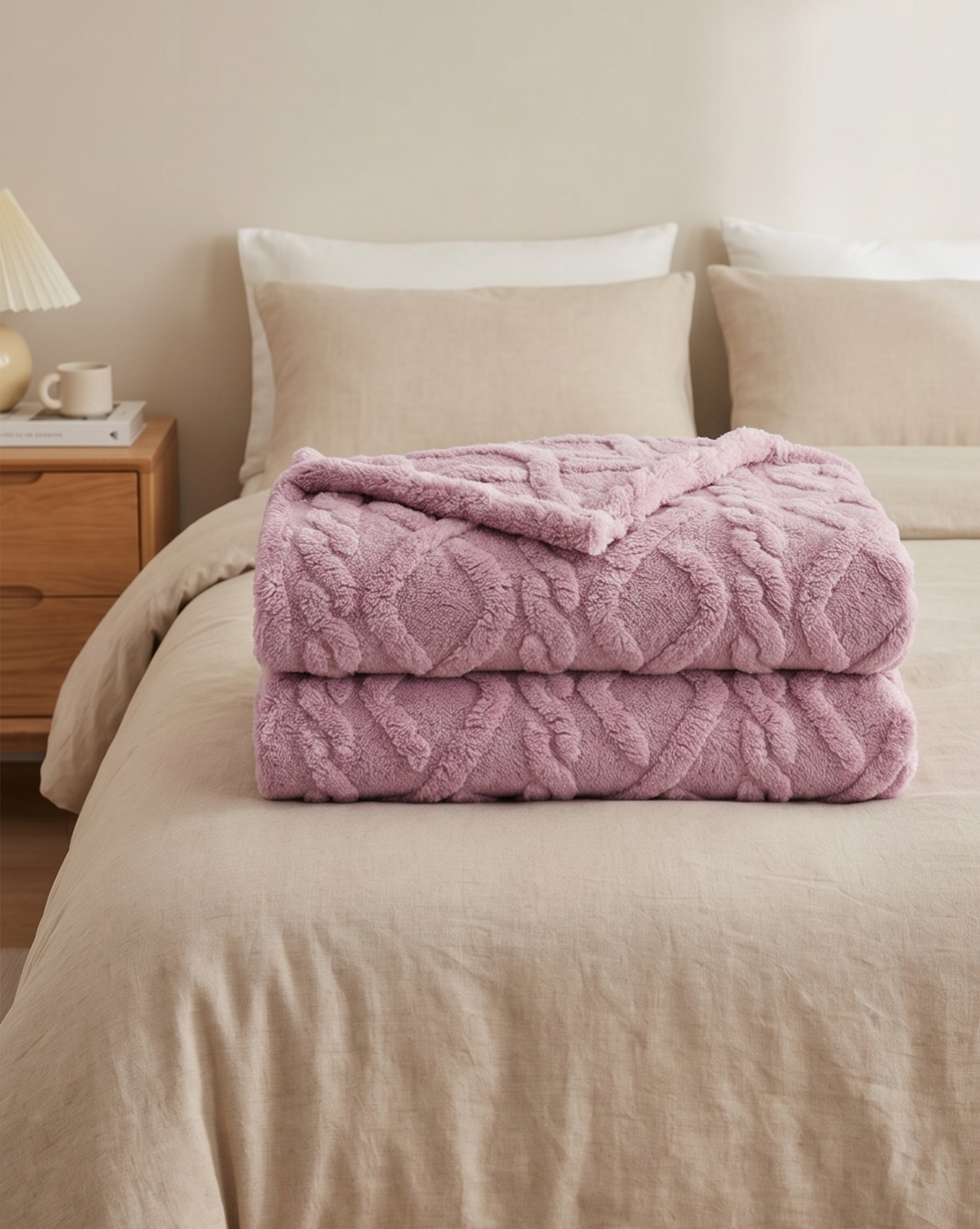 3D Jacquard deken met Geometrisch Patroon - Ultradun Microvezel, Lichtgewicht | Paars - Maison Roze