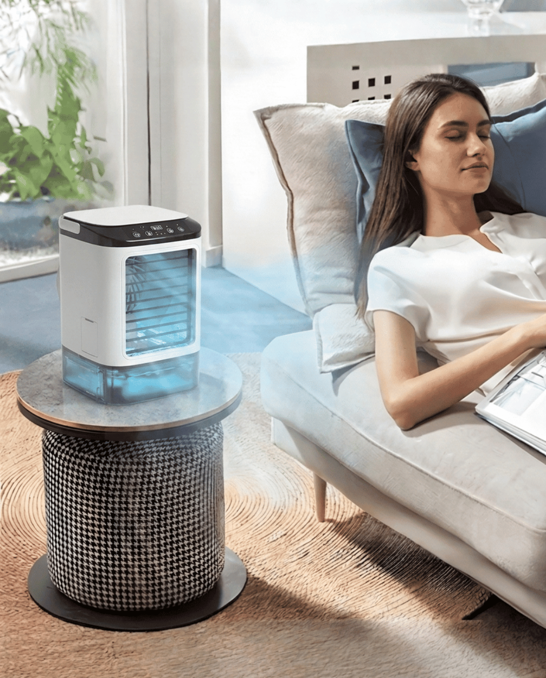 Brisano Draagbare Ventilator Wit met Verneveling, Nachtlampje en 900 ml Reservoir | - Maison Roze