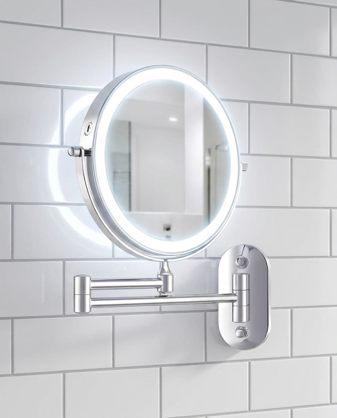 Vergrootspiegel met LED Verlichting Chroom Zilver voor Make-up en Badkamer | - Maison Roze