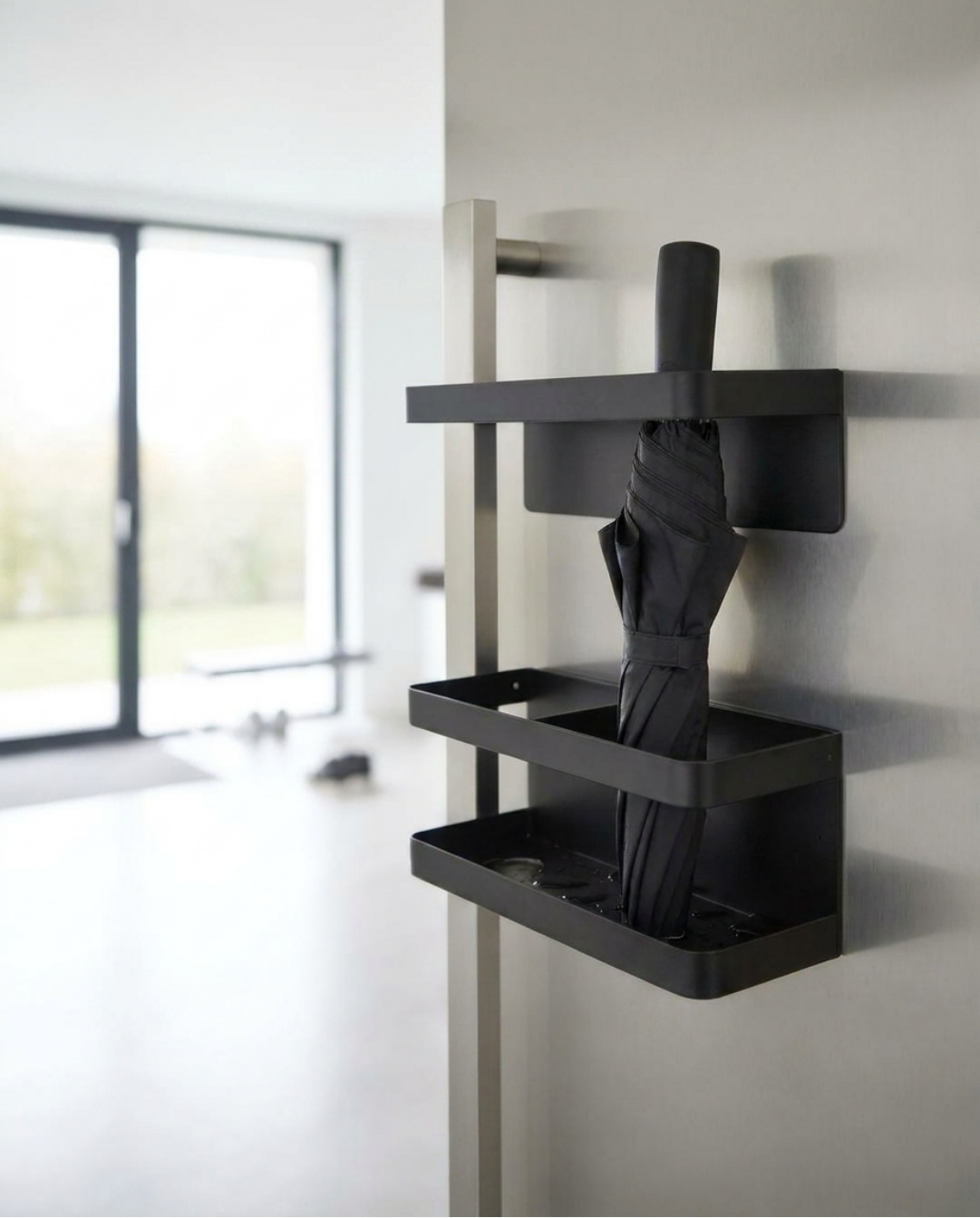 Paraplubak Wandmodel Zwart Metaal - Magnetische Paraplustandaard voor de Hal 20 cm | - Maison Roze