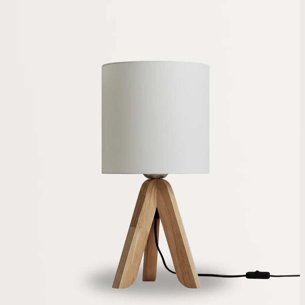40cm Minimalistische Tafellamp – Houten Tripod Voet Met Stoffen Kap