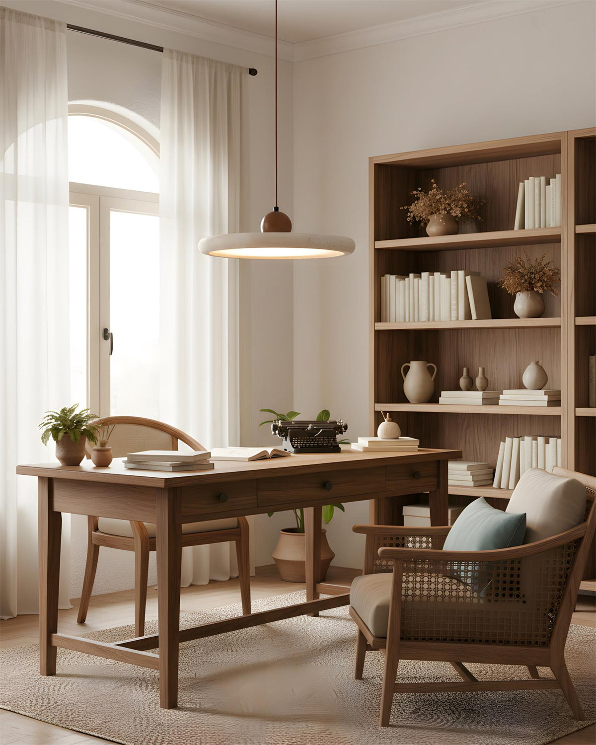 Elvora - Travertin hanglamp met walnoothout - Ø 30 cm | - Maison Roze
