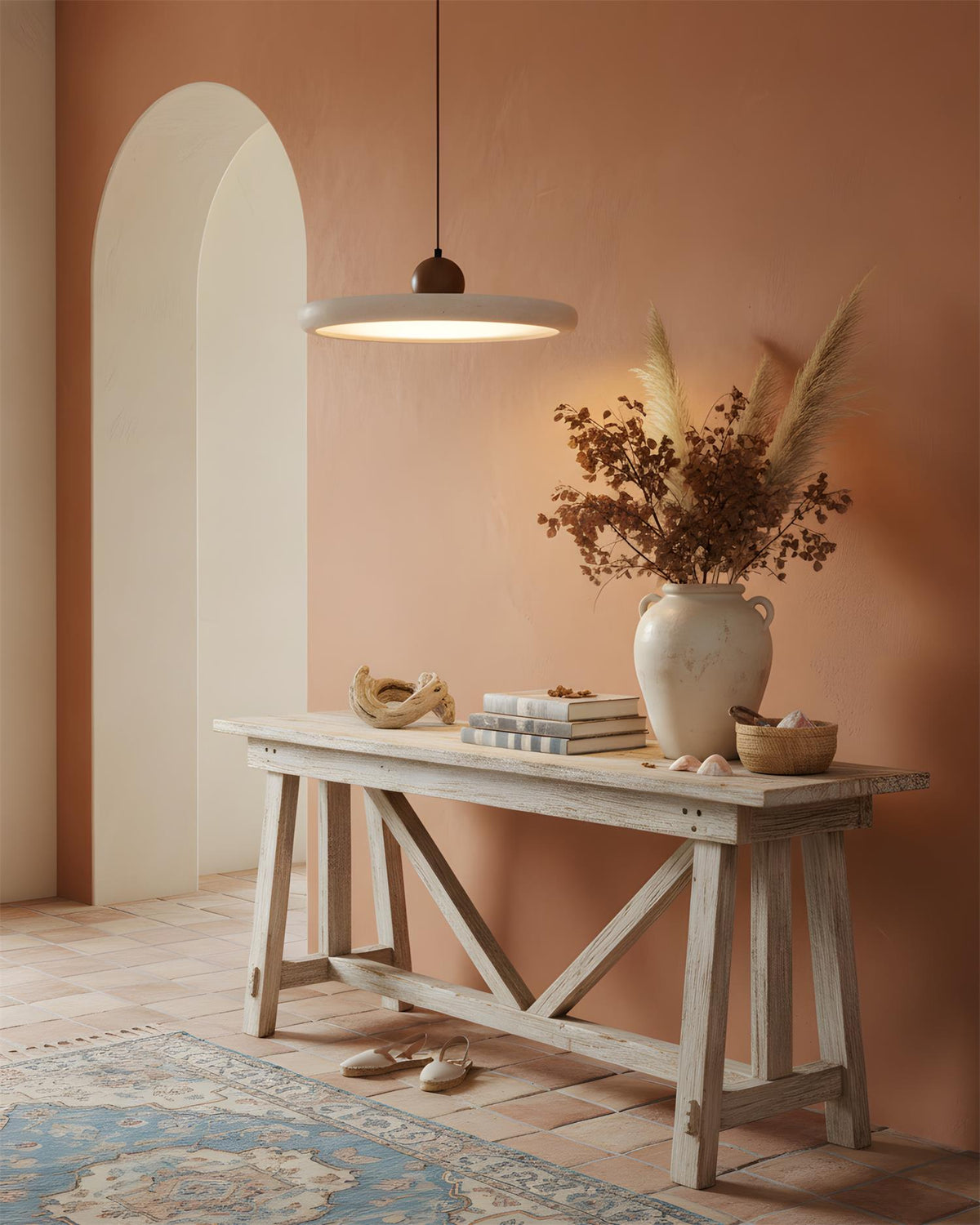 Elvora - Travertin hanglamp met walnoothout - Ø 30 cm | - Maison Roze