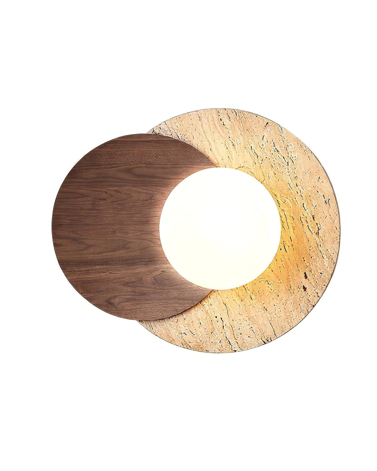 Lunar Eclipse - Travertin wandlamp met hout en glazen bol | Walnoot - Maison Roze