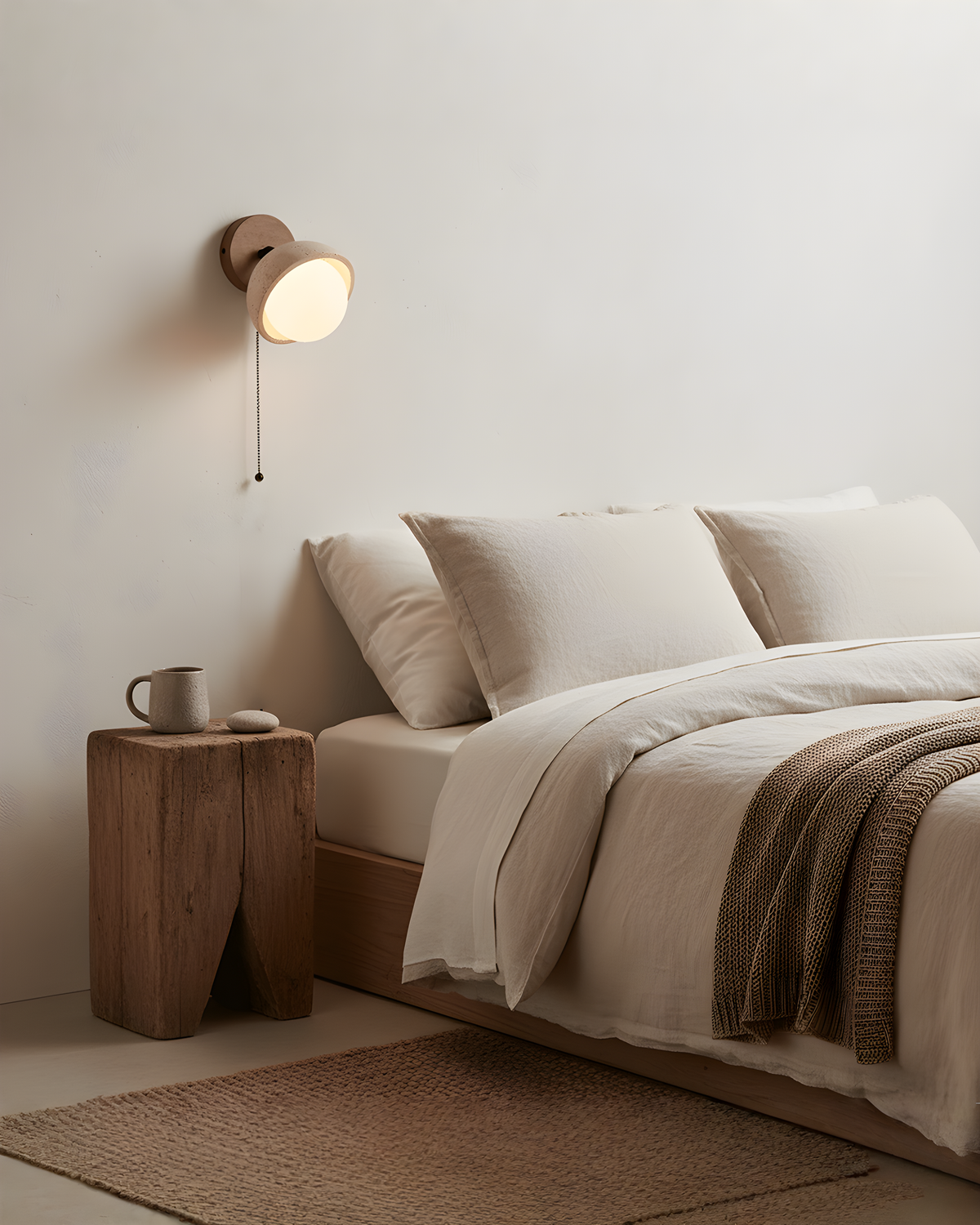 Pecherna - Travertin wandlamp met walnoot en glazen bol | - Maison Roze
