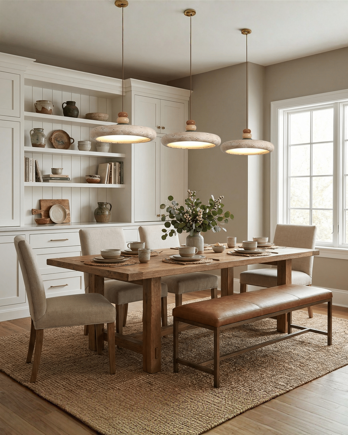 Dorelle - Schijfvormige travertin hanglamp | - Maison Roze