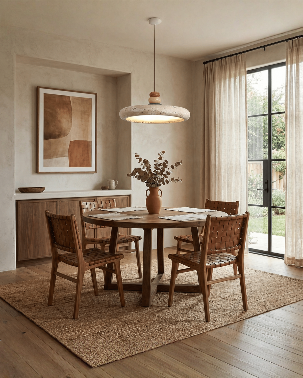 Dorelle - Schijfvormige travertin hanglamp | - Maison Roze