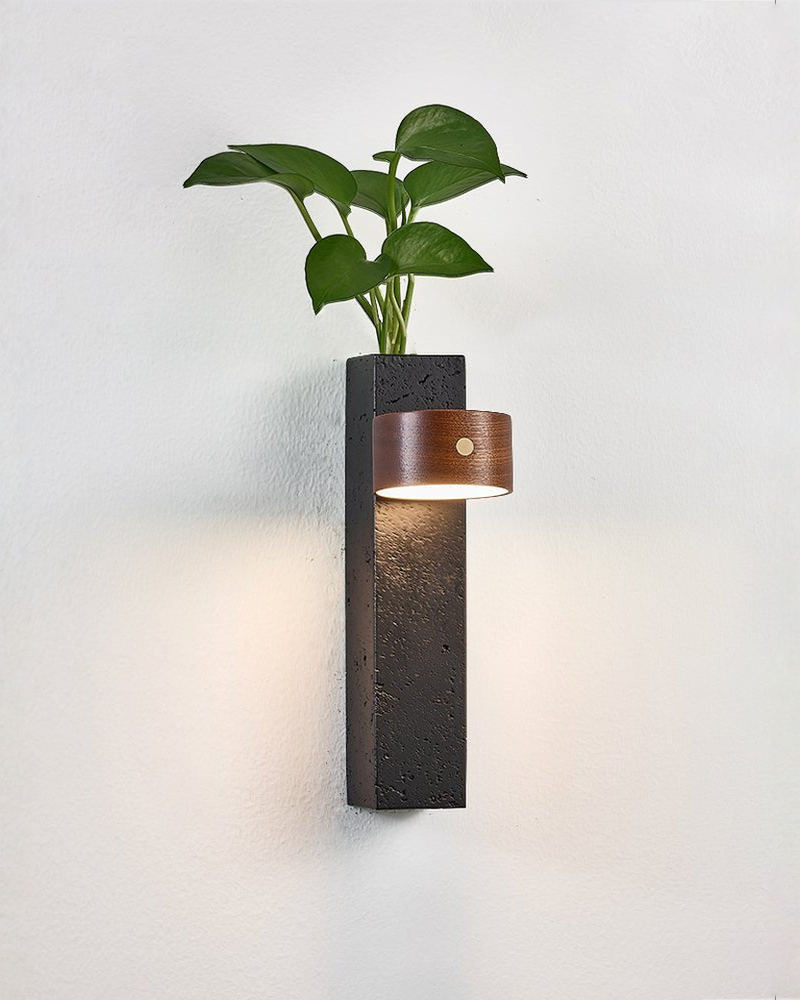 Verde - Oplaadbare zwarte travertin wandlamp | - Maison Roze