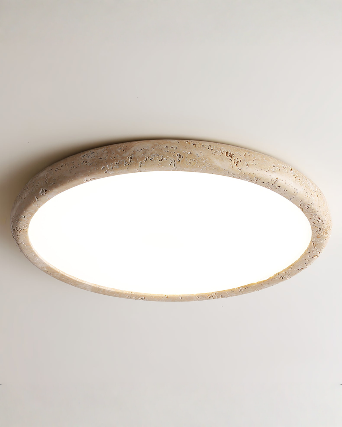Solis Horizon - Schijfvormige travertin plafondlamp | - Maison Roze