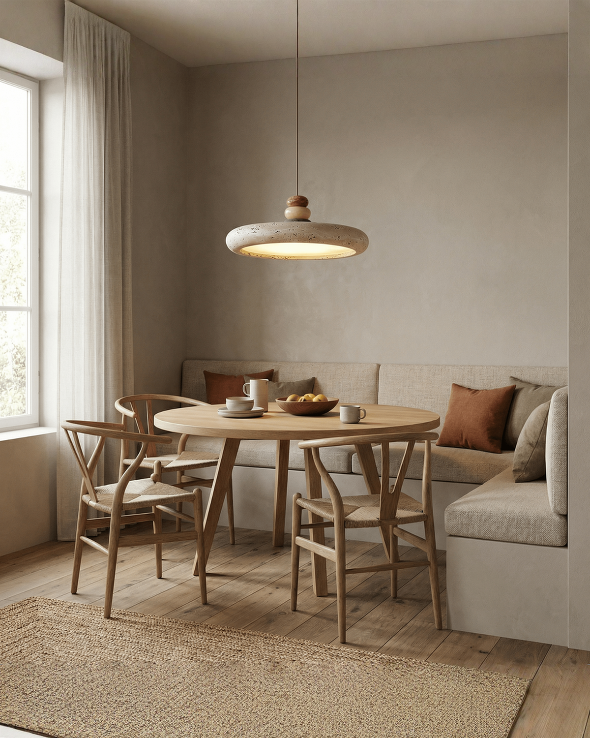 Dorelle - Schijfvormige travertin hanglamp | - Maison Roze