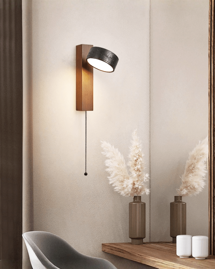 Ronde zwarte travertin wandlamp - 180° draaibaar | - Maison Roze