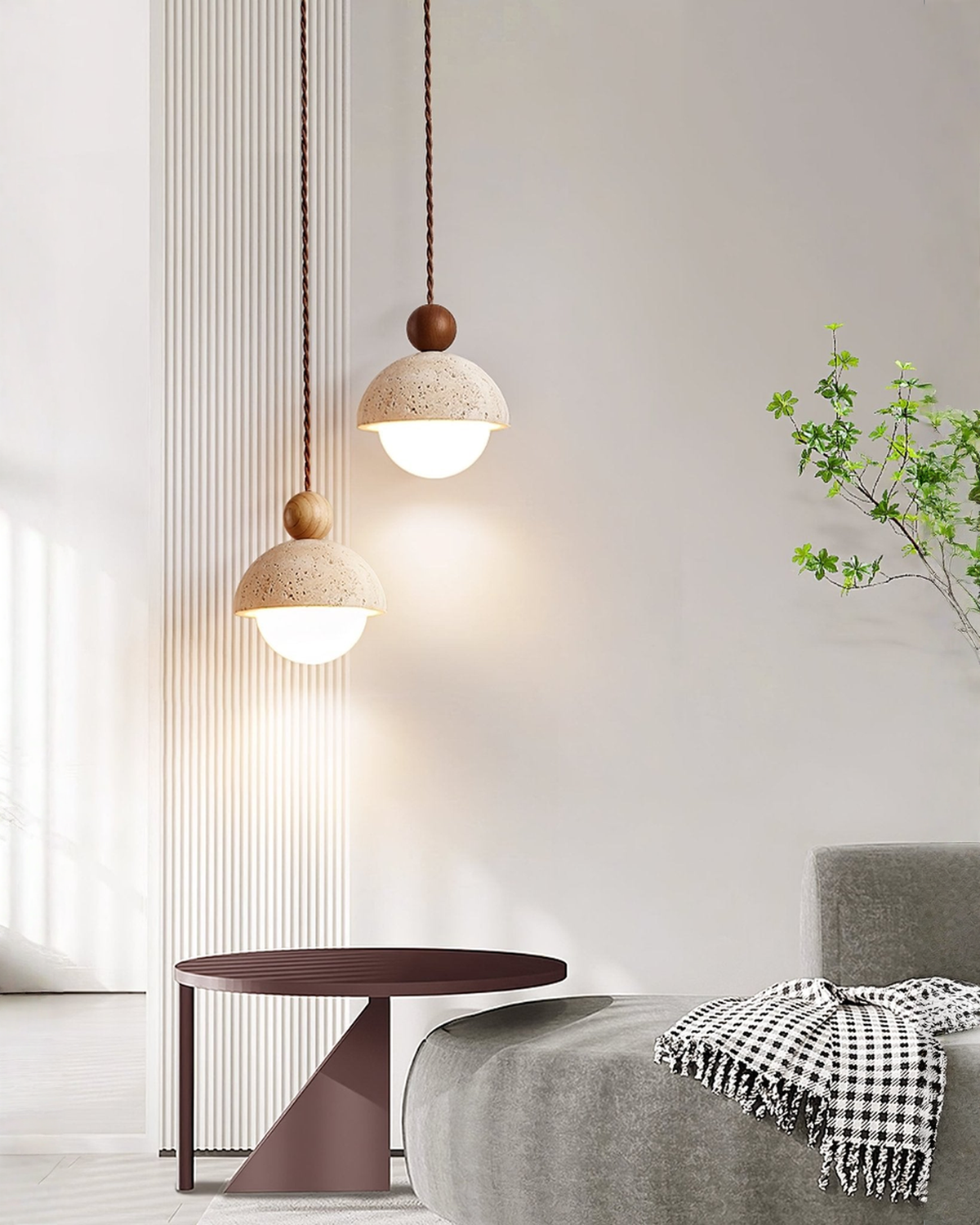 Niva - Hanglamp van travertin en hout | - Maison Roze