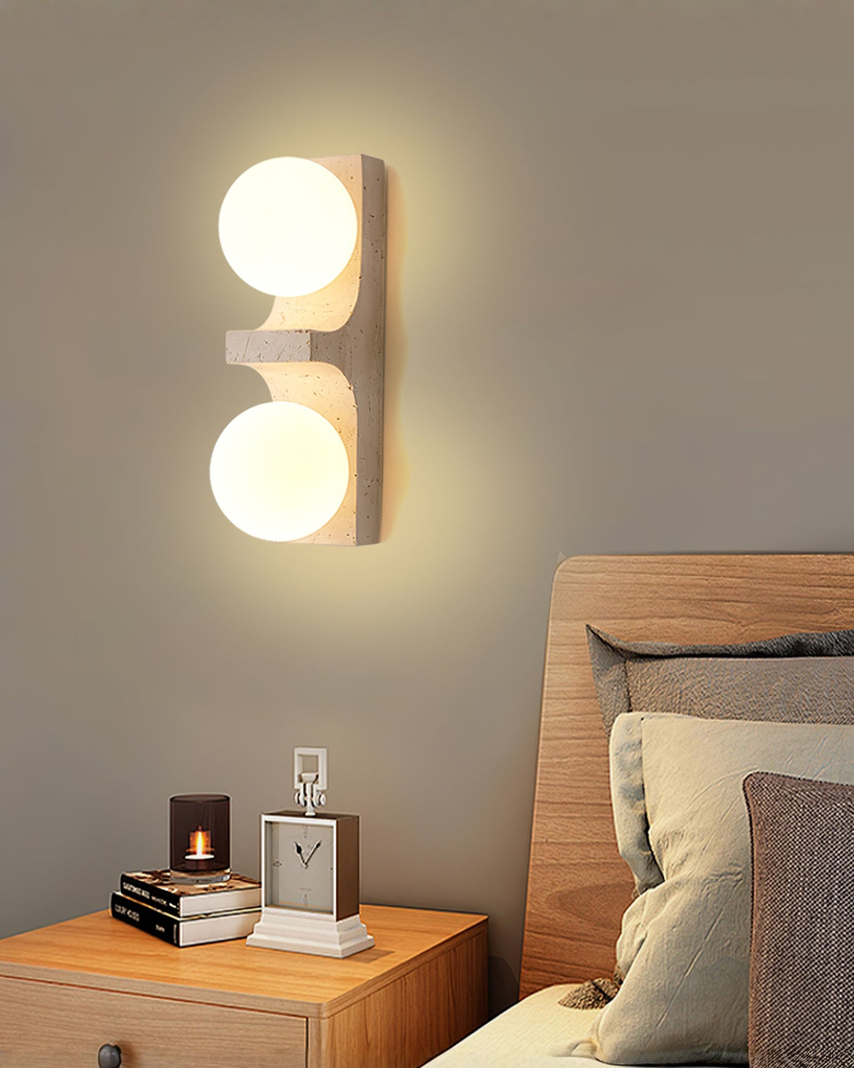 Cirra Orb - Travertin wandlamp met bol | - Maison Roze