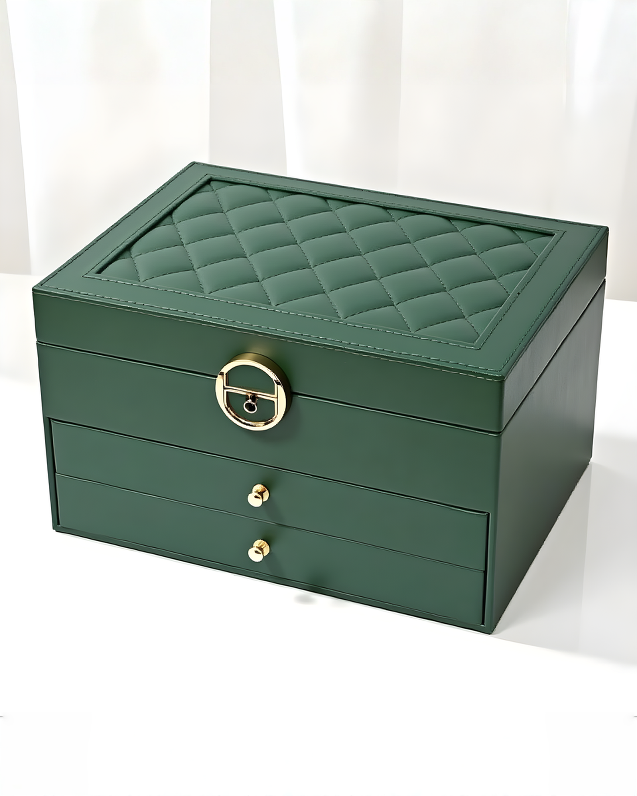 Sieradendoos Leer Meerlaags - Zwart, Roze, Groen of Wit 23 cm | Groen - Maison Roze