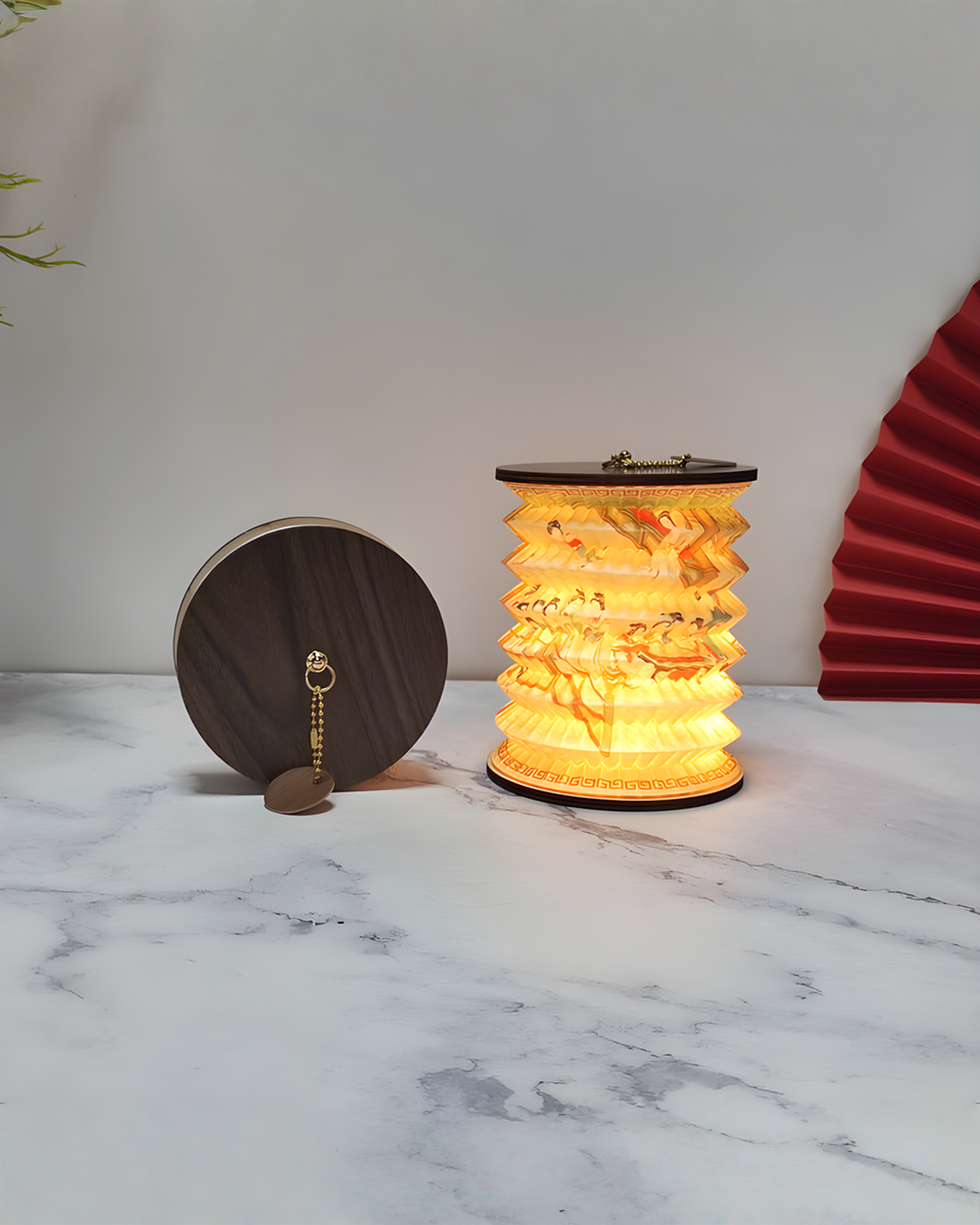 Opvouwbare papieren lampion tafellamp met Chinese print, 16 cm | Motief H - Maison Roze