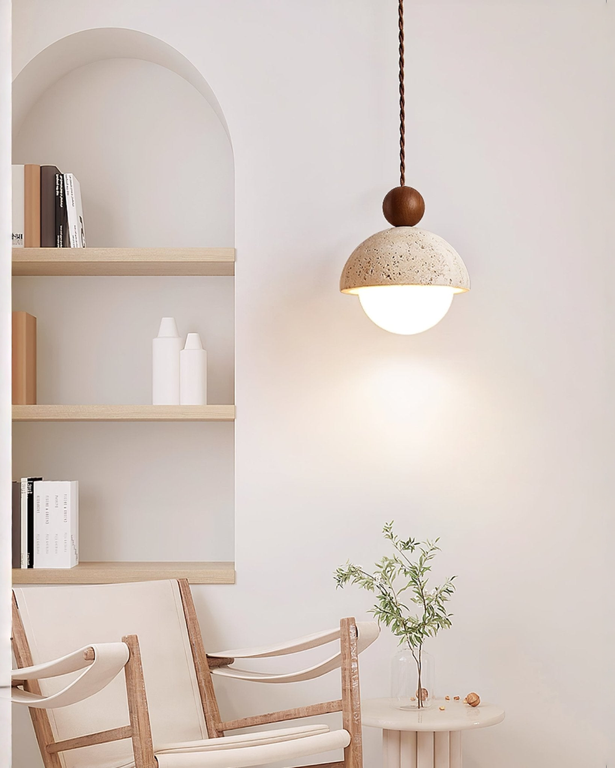 Niva - Hanglamp van travertin en hout | - Maison Roze