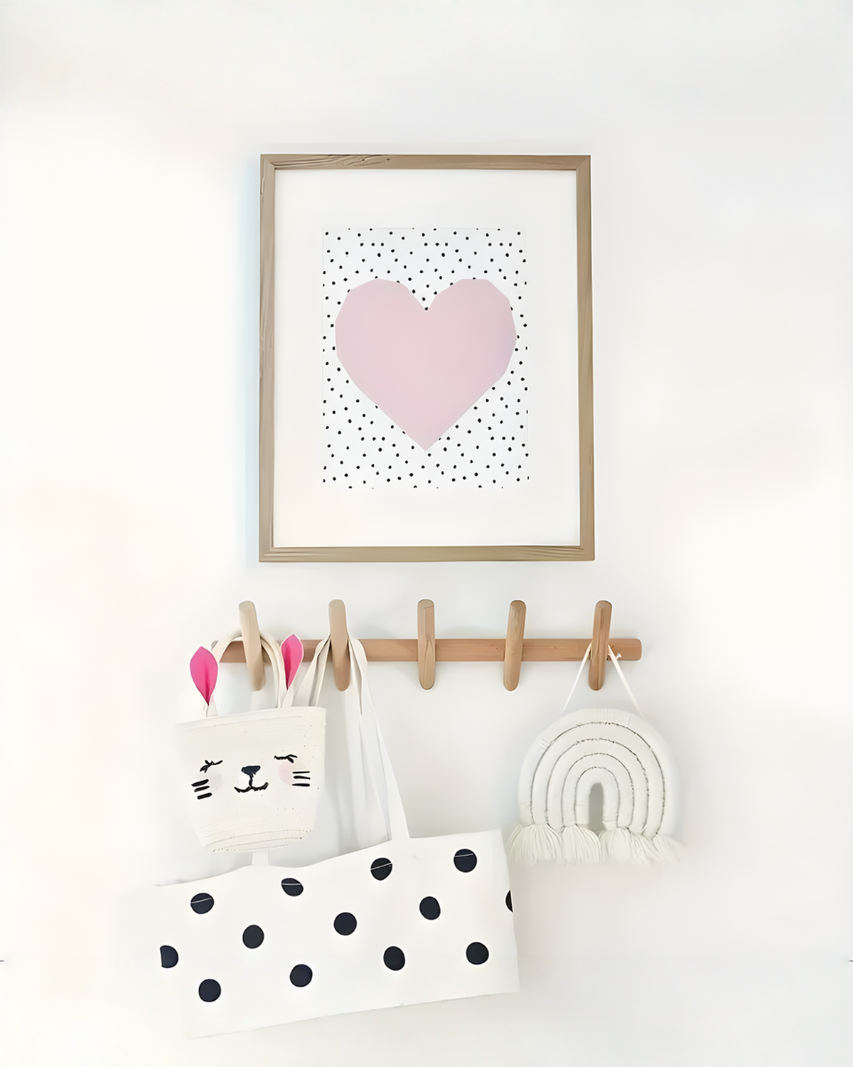 Wandkapstok van massief eiken met houten haken - 50 cm | - Maison Roze