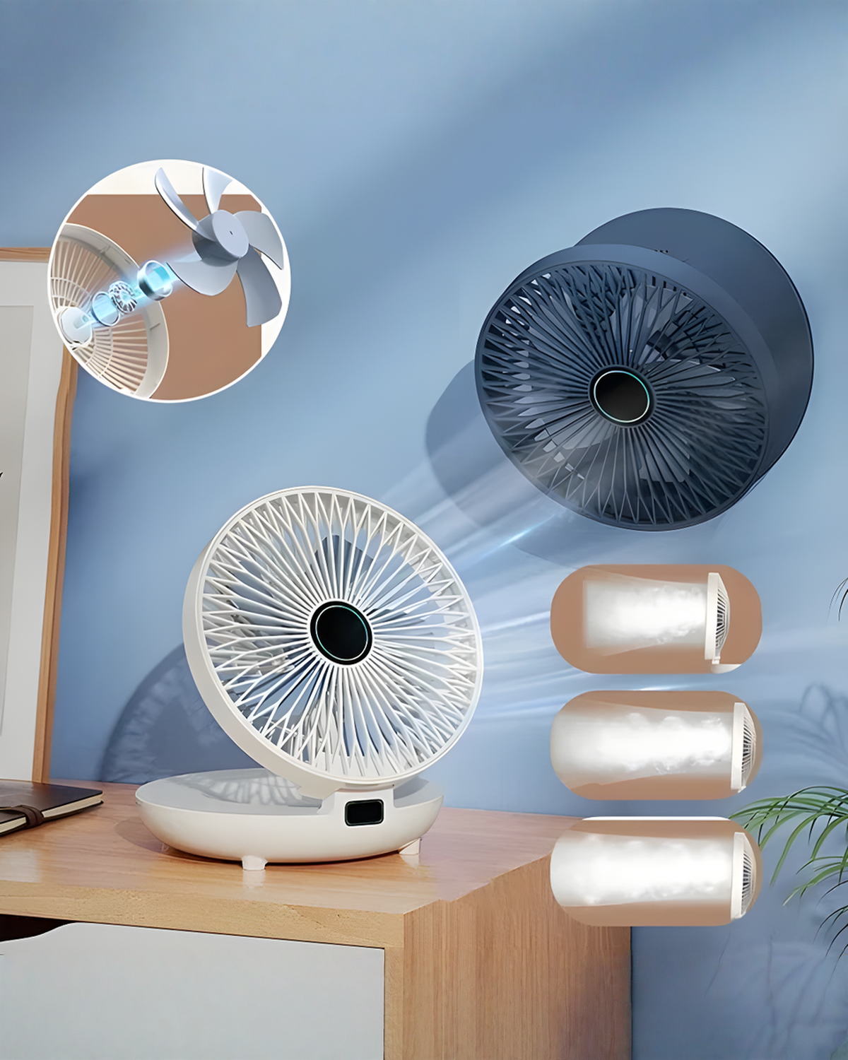 Opvouwbare ventilator - wandmontage en fluisterstil - Kunststof, 22 cm | - Maison Roze