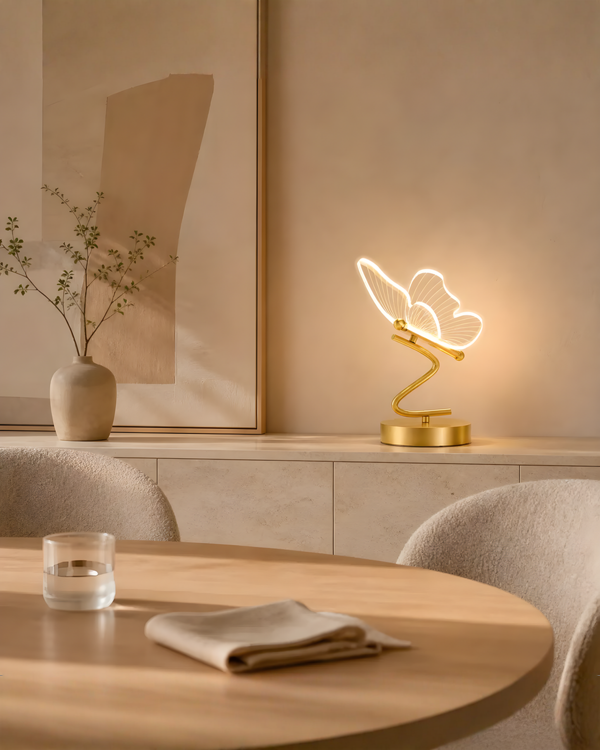 Vlinder LED-tafellamp van goudkleurig metaal en acryl - 30 cm | - Maison Roze
